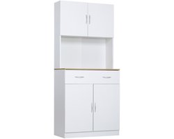 HOMCOM Buffetkast met vitrine - Spaanplaat - 80x40x180cm - Wit