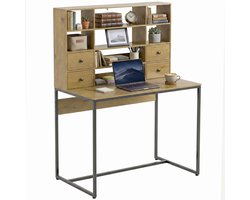 HOMCOM Bureau - Met vier laden en verstelbare planken - Computertafel - Werkplek - Naturel