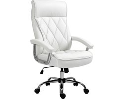HOMCOM Bureaustoel kantoorstoel met kantelfunctie modern ruitpatroon PU-leer wit 921-473