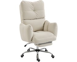 HOMCOM Bureaustoel-Sneeuwflanelstof, schuim, staal-73L x 73B x 119H cm-Crème-wit