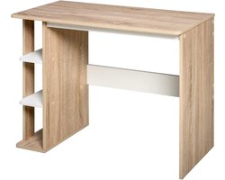 HOMCOM Computerbureau computertafel, afmetingen: 100 x 44 x 74 x 74 cm, 3 zijplanken van hout, kleur eiken, licht, wit, voor werk, modern