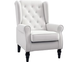 HOMCOM Eenpersoons Relaxstoel met Oorfauteuil Accentstoel met Knopen Houten Poten Polyester Crèmekleurig 74 x 86 x 102 cm