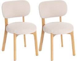 HOMCOM Eetkamerstoel - Bouclé stof met wol-effect (100% polyester) - 52x46,5x80cm - Crème