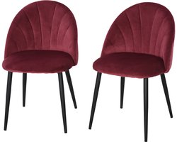 HOMCOM-Eetkamerstoel-Fluwelen (100% polyester)-52x54x79cm-Bordeaux, Zwart