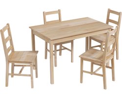 HOMCOM eettafel met 4 stolen - grenen - 118x73x75 cm - natuurlijk hout