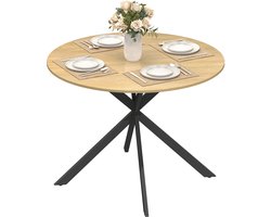 Homcom Eettafel-Spaanplaat, Staal-100L x 100B x 75H cm-Eiken