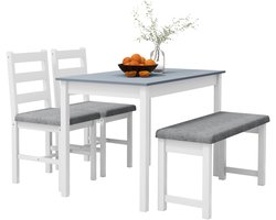 HOMCOM-Essgruppe-Kiefernholz, Polyester, Schaumstoff-108L x 65B x 75H cm-Grau+Weiß