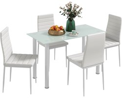 HOMCOM-Esszimmergruppe-Kunstleder, Stahl-120L x 60B x 97H cm-Weiß