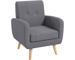 HOMCOM fauteuil - bank - linnen/rubberhout - 70x69,5x86,5 cm - grijs