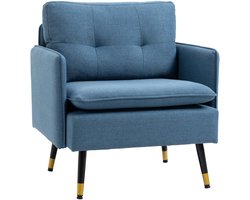 HOMCOM Fauteuil Linnen (100% polyester), schuim, staal 76L x 68B x 80H cm Blauw
