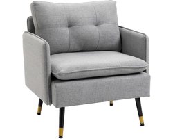 HOMCOM Fauteuil Linnen (100% polyester), schuim, staal 76L x 68B x 80H cm Grijs