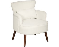 HOMCOM Fauteuil met rugleuning, afgeronde armleuningen, gestoffeerde loungestoel met koordlook, houten poten, voor slaapkamer, woonkamer, tot 120 kg, crèmewit