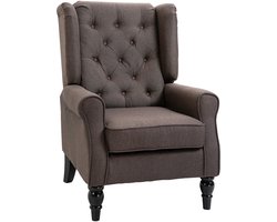 HOMCOM Fauteuil met tufting - Relaxfauteuil met houten poten en afneembare hoes - Oorfauteuil - Bruin