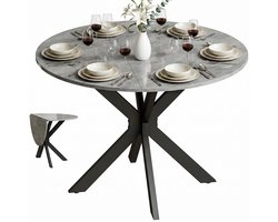 HOMCOM Folding Dining Table-MDF, Staal-110L x 110B x 76H cm-Grijs