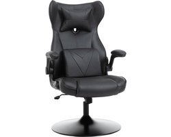 HOMCOM Gamestoel computerstoel lendenkussen in hoogte verstelbaar metaal zwart 921-353