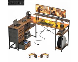 Homcom Gaming Bureau-Spaanplaat, staal-155L x 110B x 91,4H cm-Rustiek bruin