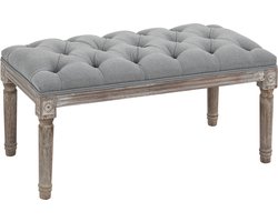 HOMCOM Gestoffeerde bank bank vintage retro bedbank met knopen rubber hout linnen grijs 838-064