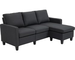 HOMCOM Hoekbank L-vormig bankstel met omkeerbare chaise longue slaapfunctie linnen 833-944