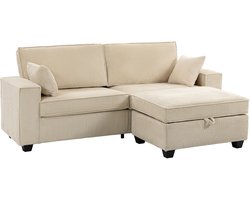 HOMCOM Hoekbank met Ottomaan - Cord Bank met Opbergruimte, L-Vormige Zitbank - Beige