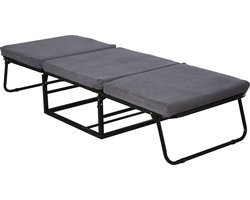 HOMCOM Inklapbaar logeerbed 2-in-1 opklapbed kruk in hoogte verstelbaar hoofdeinde grijs 831-317