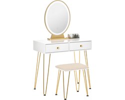 HOMCOM kaptafel set - MDF - glas - staal - schuim - wit + goud + crème