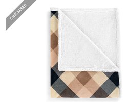 Hom&Com Kerst Plaid - Fleece en Sherpa - Checkered Taupe - Groot 130x170 cm