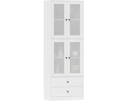 HOMCOM keukenkast - spaanplaat - glas - 59L x 30B x 170H cm - wit