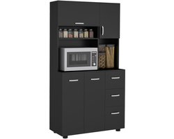 HOMCOM Keukenvoorraadkast - Hout - 89x39,5x168cm - Zwart