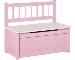 HOMCOM Kinderbank met opbergruimte - Grenenhout, MDF - 60x30x50cm - Roze