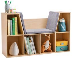 HOMCOM Kinderboekenkast MDF, Polyester 103L x 30B x 62H cm Grijs+Naturel