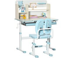 HOMCOM - Kinderbureau en -stoelset - PP, staal - 80x52x109cm - Blauw