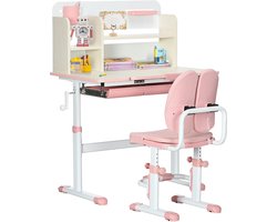 HOMCOM - Kinderbureau en stoelset - PP, staal - 80x52x109cm - roze