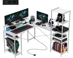 HOMCOM L-vormig Computerbureau Spaanplaat, metaal 137L x 140B x 139,5H cm Wit