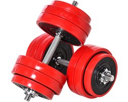 HOMCOM-Langhantel Set-Metall, Kunststoff-21,5L x 21,5B x 3,8H cm-Rot+Schwarz