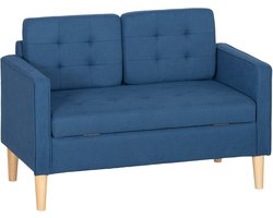 HOMCOM Loveseat Fluweel, eucalyptushout 117L x 62B x 78H cm Blauw