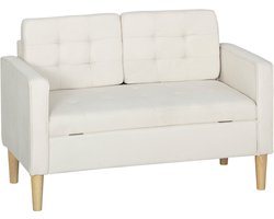 HOMCOM Loveseat Fluweel, eucalyptushout 117L x 62B x 78H cm Roomwit