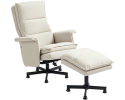 HOMCOM-Massage-relaxfauteuil met voetenbankset-Kunststof linnen (100% polyester)-78x93x99cm-Beige