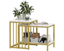 HOMCOM Modern Coffee Table, Set of Two, Marble Effect Nest Side Tables with Steel Frame for Living Room, Gold Color