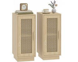 HOMCOM Nachtkastje - MDF, geweven hars - 25 x 30 x 60 cm - Natuurlijk hout