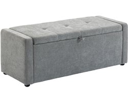 HOMCOM-Opbergpoef-Linnen (100% polyester), Schuim-122 x 48 x 44 cm-Lichtgrijs