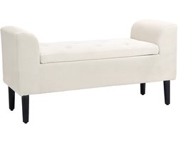 HOMCOM-Opbergpoef-Linnen-effect polyester stof-116x44x58cm-Wit