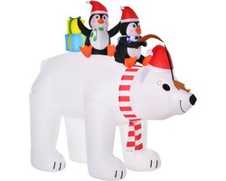 HOMCOM - Opblaasbare kerst ijsbeer - 227x113x206cm - Polyester - Wit, Rood, Zwart