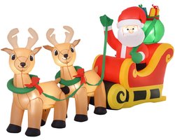 HOMCOM - Opblaasbare Kerstman op Slee - Polyester - 240x57x112cm - Rood, Groen, Geel, Bruin