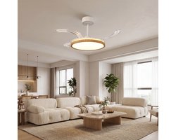 HOMCOM Plafondventilator met licht-Staal, kunststof-95L x 95B x 36H cm-Naturel hout