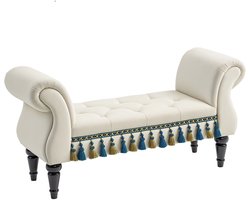 HOMCOM-Polsterbank-Samt, Holz, Schaumstoff-117L x 40B x 58H cm-Beige