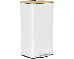 HOMCOM Prullenbak - Metaal, Bamboe - 29,5x29,5x56,8 cm - Wit en Naturel