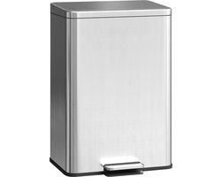 HOMCOM Prullenbak Roestvrij staal, Kunststof 34,2L x 30,6B x 44,2H cm Zilver