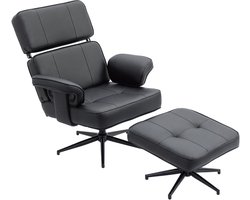 Homcom Recliner with Ottoman-Kunstleer, Metaal-91L x 79B x 89H cm-Zwart