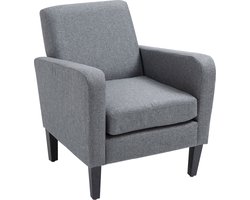 HOMCOM - Relaxfauteuil - Houten Poten - Linnen Stof - Lichtgrijs - 839-001