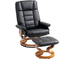 HOMCOM Relaxfauteuil met Hocker-Kunstleer, Hout-76L x 85B x 104H cm-Zwart